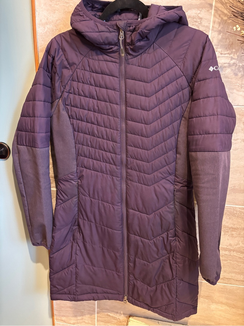 Columbia Women's Purple Hooded Insulated Long Jacket size small